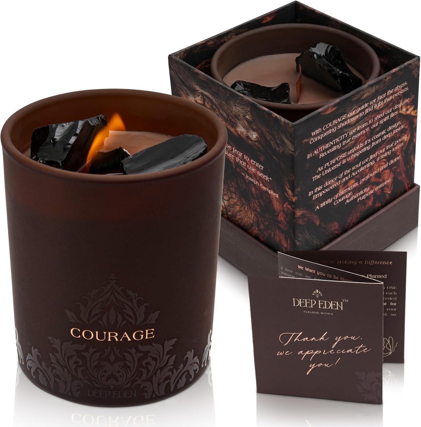 Scented Candle, Wood Wick, 7.4 Oz, Black - Luxurious, Powerful Manifestation Crystal Candle - Hand Poured with Natural Soy, Coconut and Beeswax - Essential Oils and Exotic Fragrance