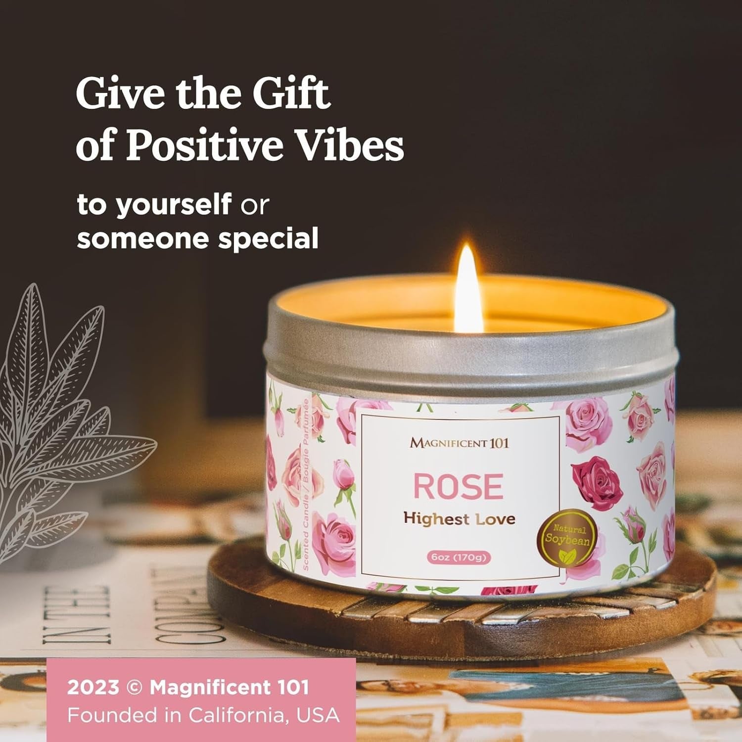 Long Lasting Flower Tin Candles with Rose Scented | 6 Oz - 35 Hour Burn | Made of Natural Soy Wax for Manifestation, Purification & House Energy Cleansing | Love Soars the Heart