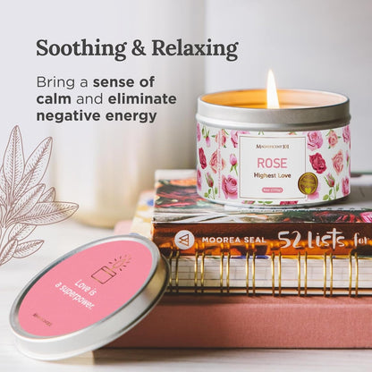 Long Lasting Flower Tin Candles with Rose Scented | 6 Oz - 35 Hour Burn | Made of Natural Soy Wax for Manifestation, Purification & House Energy Cleansing | Love Soars the Heart