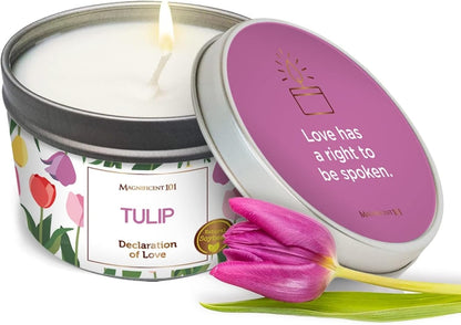 Long Lasting Flower Tin Candles with Rose Scented | 6 Oz - 35 Hour Burn | Made of Natural Soy Wax for Manifestation, Purification & House Energy Cleansing | Love Soars the Heart